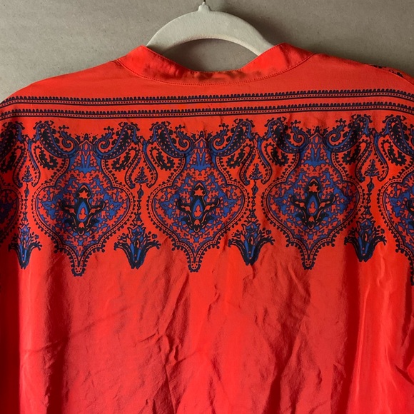 J. Crew Red Graphic Tunic with Mandarin Collar. Silk. Size L - Picture 7 of 9